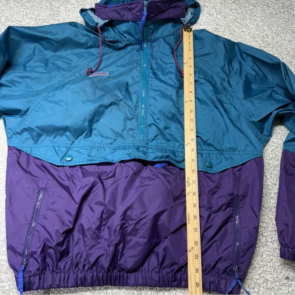 Men’s Vtg 90s Columbia Purple/Blue/Teal Windbreaker Nylon Jacket 1/2‎ Zip Coat L - Picture 12 of 13
